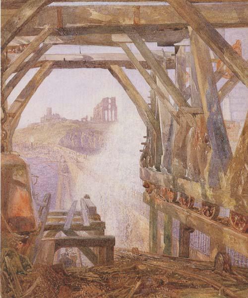Alfred William Hunt,RWS Travelling Cranes,Diving Bell etc.on the Unfinished Part of Tynemouth Pier  (mk46) china oil painting image